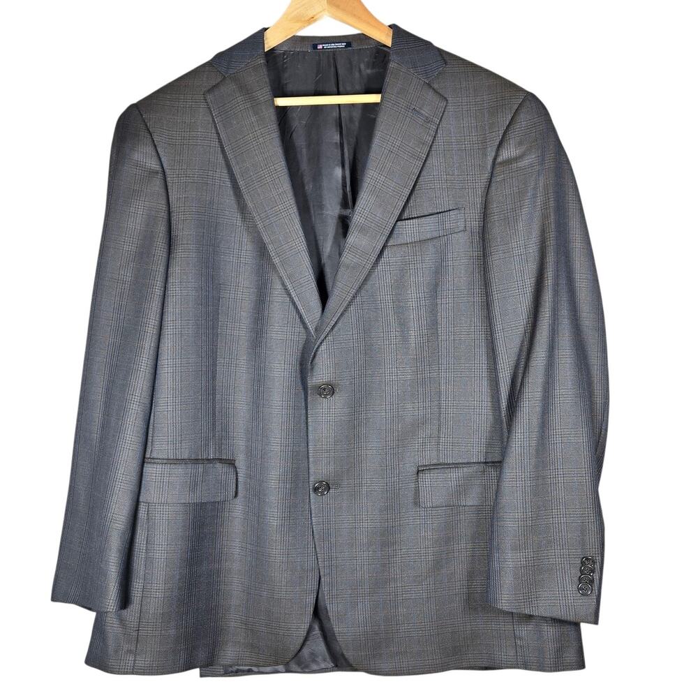 Hart Schaffner Marx Blazer Mens‎ 44R Gray Plaid Wool Two Button Sport Coat USA